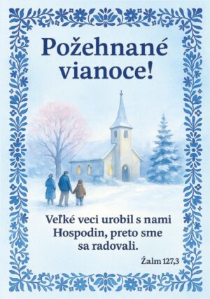 Pohľadnica – Požehnané Vianoce! – Veľké veci urobil… (Tovar s gramatickou chybou.)
